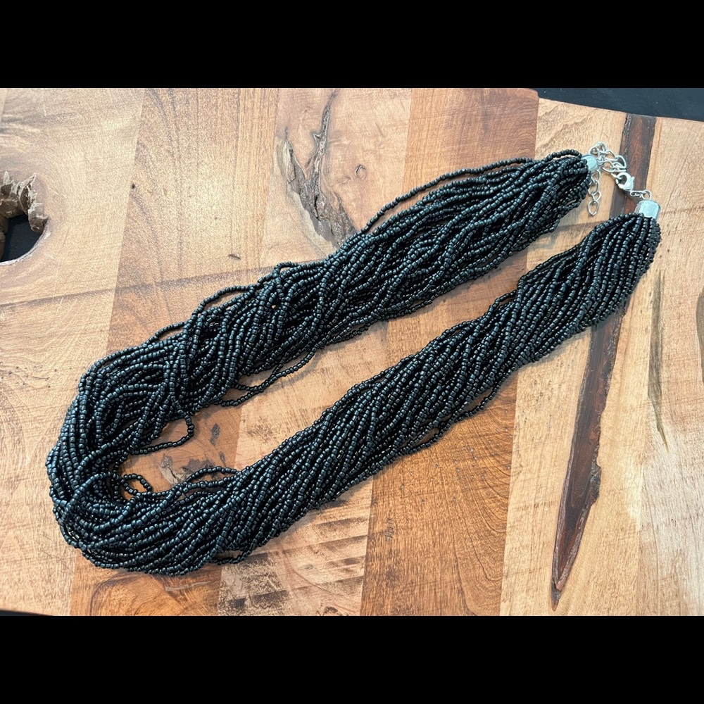 32 strand black seed beaded necklace. 24 -26”. Vintage.